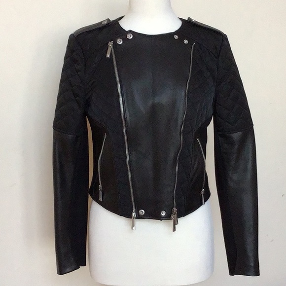 BCBGMAXAZRIA Mixed Leather/Fabric Jacket. - Picture 7 of 15